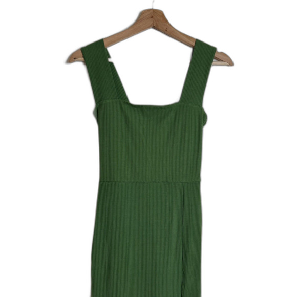 Reformation cassi knit Dress XS Green Ribbed Midi Sleeveless Square Neck slit - Picture 3 of 13